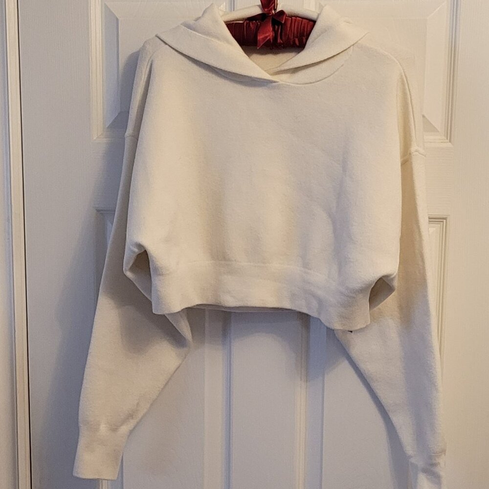 Zara White Crop Sweatshirt Hoodie Sz M
